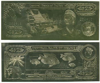 Белиз 2 доллара 1984 серия для коллекционеров, рыбы желтые золото, бумага UNC (пресс) 451-157-2