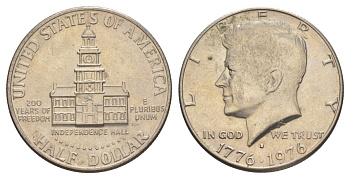 США 1/2 доллара (50 центов) 1976 D, 200 лет независимости, Джон Кеннеди KM 205 медь плакированная медно-никелем aUNC 4565-513