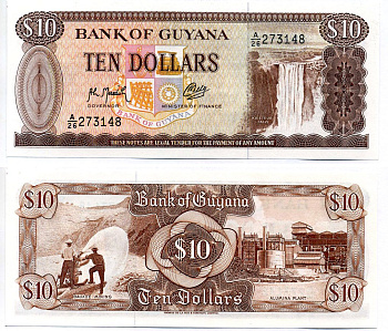 Гайана 10 долларов ND (1966-1992) водопад Кайетур Pick 23 f  бумага  UNC (пресс) 00-00