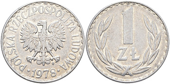 Польша 1 злотый 1978 MW KM 49.1, Parchimowicz 213p алюминий 3856-426