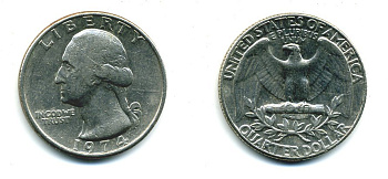 США 25 центов (квотер) 1974 Вашингтон KM 164a медь плакированная медно-никелем 46-2644