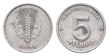 ГДР 5 пфеннигов 1949 A KM 2 алюминий 4630-261