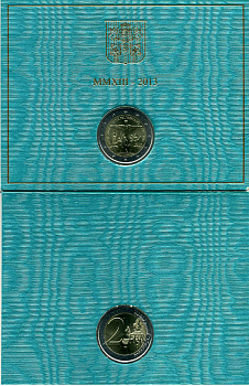 ВАТИКАН 2 ЕВРО 2013 XXVIII ВСЕМИРНЫЙ ДЕНЬ МОЛОДЕЖИ, в оригинальном блистере KM биметалл UNC 4-3-4-4