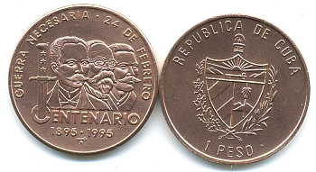 Куба 1 песо 1995 100 лет со дня победы в войне за независимость KM 520 медь UNC 118-135