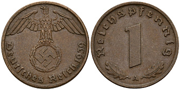 Германия 1 рейхспфенниг 1939 A KM 89, J. 361 бронза 4189-821