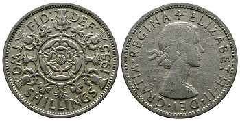 Великобритания 2 шиллинга (флорин) 1955 Елизавета II (1952-2022) KM 906, Spink 4146 медно-никель 4607-911