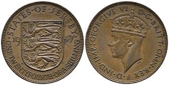 Джерси 1/24 шиллинга 1947 Георг VI (1936-1952) KM 18 бронза 34-735