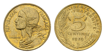 Франция 5 сантимов 1979 KM 933 алюминиевая бронза 192-951