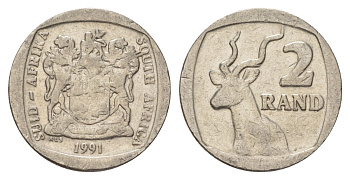 ЮАР 2 ранда 1991 KM 139 медь плакированная никелем 4626-1124