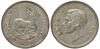 ЮАР 5 шиллингов 1949 Георг VI (1936-1952), антилопа KM 40.1 серебро 650-342