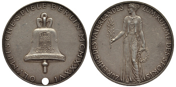 Германия медаль 1936 Олимпийские игры в Берлине, 21,8 гр, 46,5 мм серебро 00-808-52