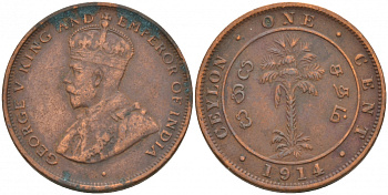 ЦЕЙЛОН 1 ЦЕНТ 1914 ГЕОРГ V KM 107 медь 68-716