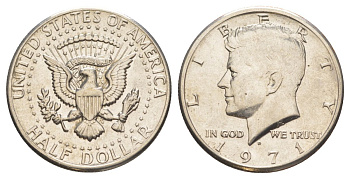 США 1/2 доллара (50 центов) 1971 D, Джон Кеннеди KM 202b медь плакированная медно-никелем aUNC 114-1043