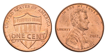 США 1 цент 2012 Линкольн KM 468 цинк плакированная медью UNC 4627-755