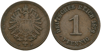 Германия 1 пфенниг 1876 F KM 1, J. 1, Weege 1 медь 4547-854