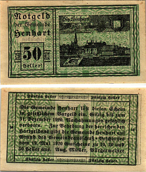 Австрия, Хёнхарт 50 геллеров 1920 нотгельд, 19 мая 1920, Верхняя Австрия   бумага   8608-22-3-2