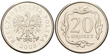 Польша 20 грошей 2008 MW KM 280 медно-никель    4174-727