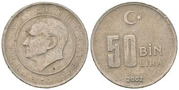 Турция 50000 лир 2002 Мустафа Кемаль Ататюрк KM 1105 медь цинк никель 4618-431