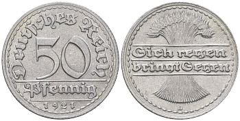 Германия 50 пфеннигов 1921 D KM 27, J. 301 алюминий 4175-1111
