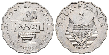 Руанда 2 франка 1970 FAO KM 10 алюминий  UNC  4610-435