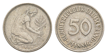 ФРГ 50 пфеннигов 1966 F KM 109.1, J. 384 медно-никель 4636-1053