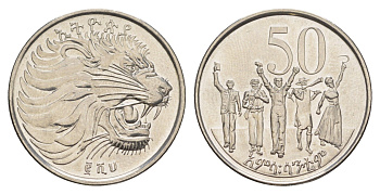 Эфиопия 50 сантимов 2012 KM 47.2 сталь плакированная медно-никелем UNC 4546-331