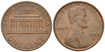 США 1 цент 1973 S (Сан-Франциско), Авраам Линкольн KM 201 медь цинк 4516-946
