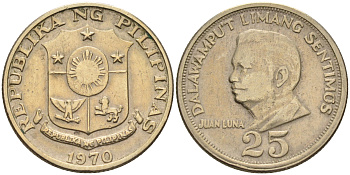 Филиппины 25 сентимо 1970 Хуан Луна KM 199 медь цинк никель    4595-954