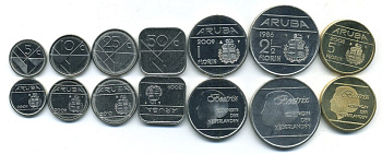 Аруба лот из 7 монет 1988-2010 5, 10, 25, 50 центов, 1, 2 1/2, 5 флоринов KM 1, 2, 3, 4, 5, 6, 38 UNC N2-39