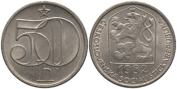 ЧЕХОСЛОВАКИЯ 50 ГЕЛЛЕРОВ 1982 KM 89 медно-никель 181-152