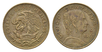 Мексика 5 сентаво 1965 Mo, Жозефа Ортис де Домингес KM 426 латунь 4664-754