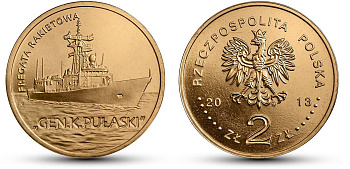 Польша 2 злотых 2013 MW, серия суда польского флота, "генерал К. Пуласки" KM 866 нордик  UNC  M60-06