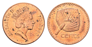 Фиджи 2 цента 1990 KM 50a цинк плакированная медью aUNC 4669-543