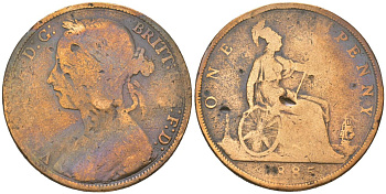 Великобритания 1 пенни 1885 Виктория (1837-1901) KM 755, Spink 3954 бронза 221-1143