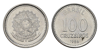 Бразилия 100 крузейро 1986 KM 595 нержавеющая сталь UNC 4154-138