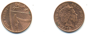 Великобритания 1 пенни 2008 Елизавета II (1952-2022) KM 1107, Spink B6 сталь плакированная медью 177-1147