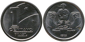 Бразилия 1 сентаво 1989 KM 611, Schon 120 нержавеющая сталь 4567-1038