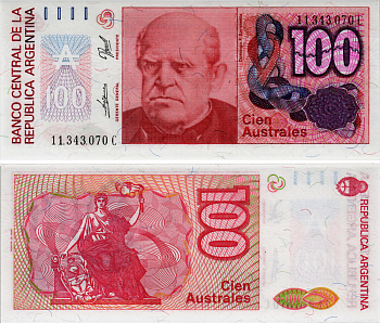 АРГЕНТИНА 100 АУСТРАЛЕЙ 1989 СЕРИЯ C 11343, Фаустино Сармьенто, Аргентинский военный деятель, масон Pick 327c бумага UNC (ПРЕСС) 6293-17-2-1