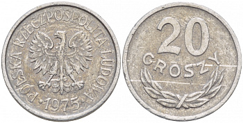 ПОЛЬША 20 ГРОШЕЙ 1975 MW KM А47 алюминий 4532-449