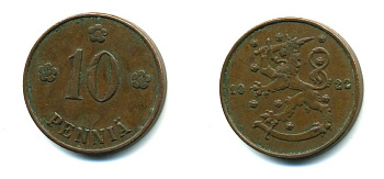 Финляндия 10 пенни 1922 республика (1918-1962) KM 24 медь 46-669