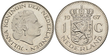 Нидерланды 1 гульден 1967 Юлиана (1948-1980) KM 184a никель UNC 4579-512