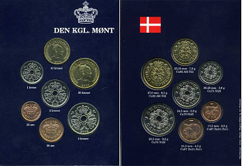Дания набор из 7 монет 2002 официальный набор монетного двора в картонном буклете BUNC 00-00