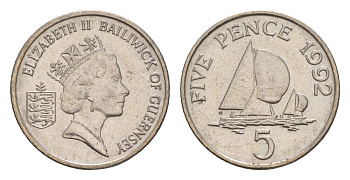 Гернси 5 пенсов 1992 KM 42.2 медно-никель aUNC 4659-566