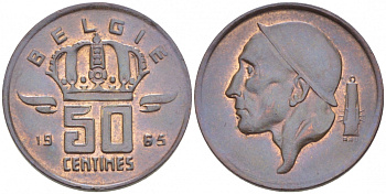 БЕЛЬГИЯ 50 САНТИМОВ 1965 BELGIE KM 149.1 бронза 3996-1252