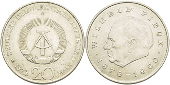 ГДР 20 марок 1972 А, Вильгельм Пик (1876-1960) KM 42 медно-никель 4521-446
