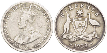 Австралия 6 пенсов 1923 m, Георг V (1910-1936), герб Австралии KM 25 серебро 3955-1266