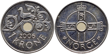 НОРВЕГИЯ 1 КРОНА 2006 KM 462 медно-никель 51-2856