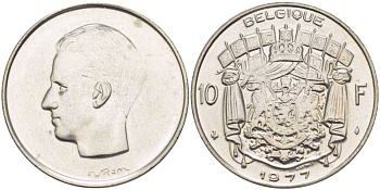 Бельгия 10 франков 1977 Belgique, Бодуэн I (1951-1993) KM 155.1 никель 4110-1033