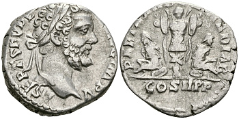 Римская Империя денарий 195 Септимий Север PART ARAB PART ADIAB COS II PP трофей и два пленника Рим Good Very fine RIC 63 серебро 1073-4-92