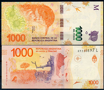 Аргентина 1000 песо ND (2017) настоящий печник и его гнездо Pick 366 (4) бумага UNC (пресс) 451-650-1